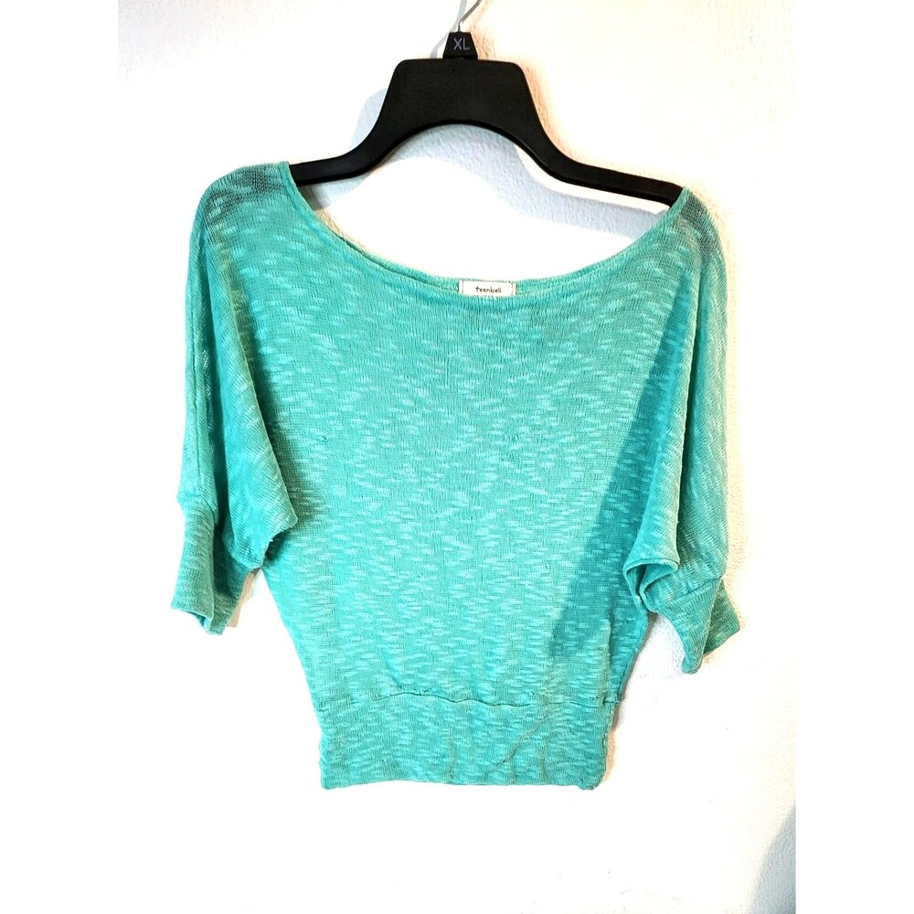 Teenbell Teal Marled Knit Batwing Top - Dolman Sleeve Boat Neck Blouse - Size S